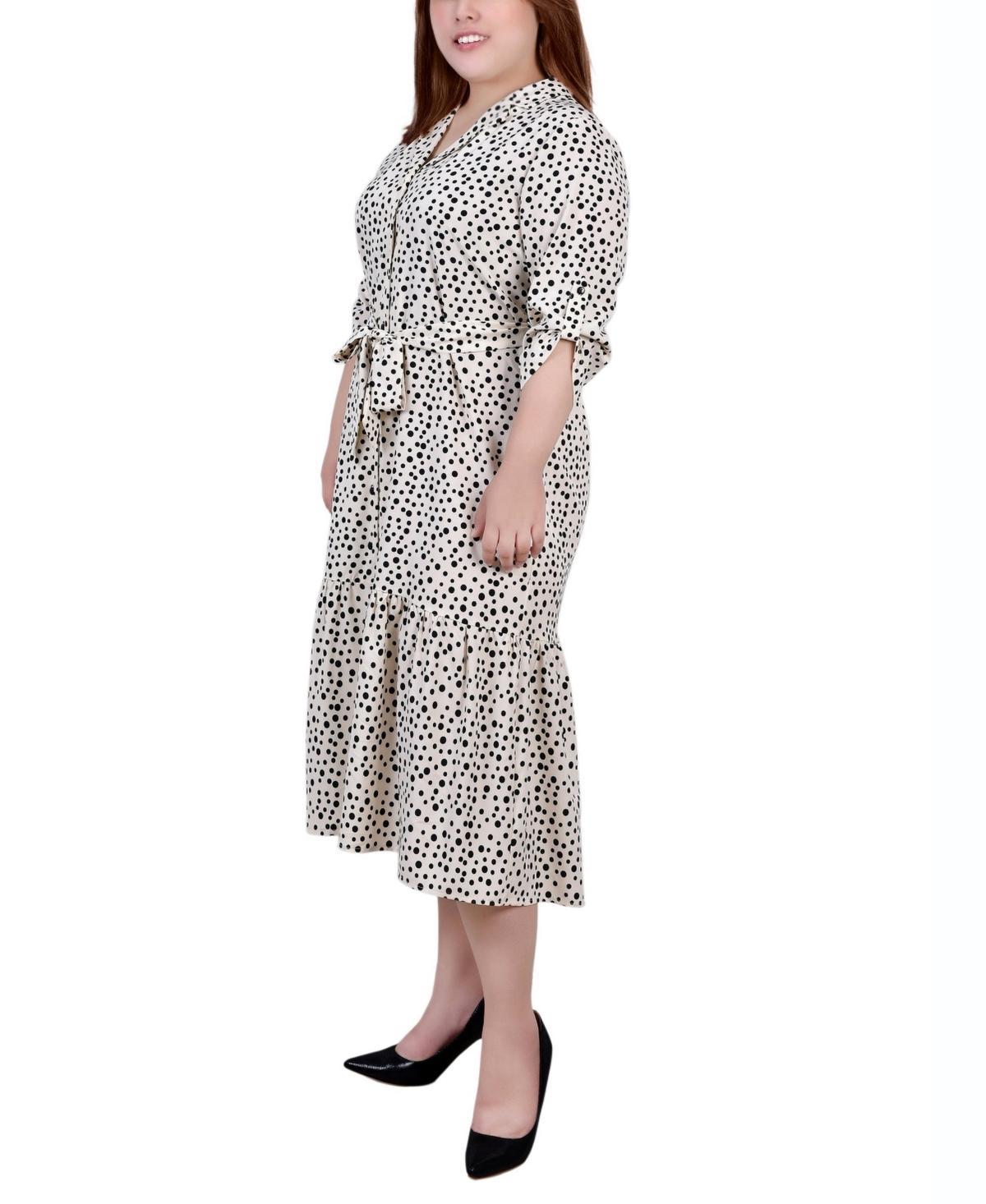 Ny Collection Plus Size Tiered Dress with Belt - Black Product Image