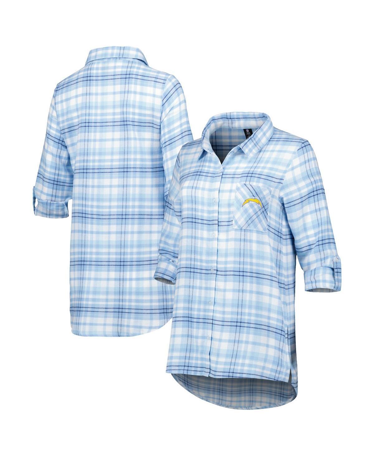 Womens Concepts Sport Powder Blue/Navy Los Angeles Chargers Mainstay Flannel Full-Button Long Sleeve Nightshirt Product Image