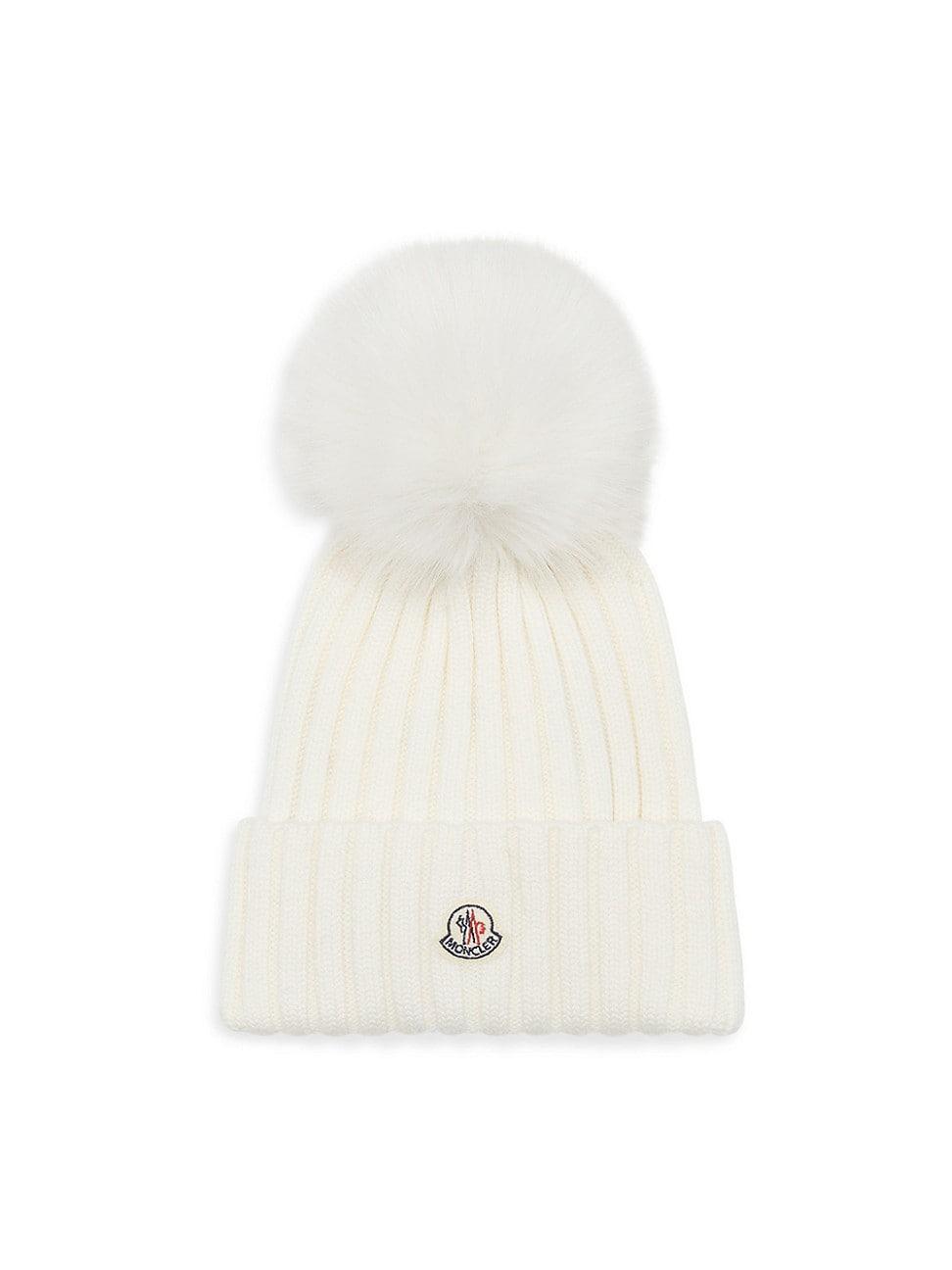 Womens Wool Beanie with Faux Fur Pom-Pom product image