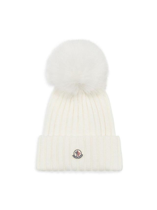 Womens Wool Beanie with Faux Fur Pom-Pom Product Image