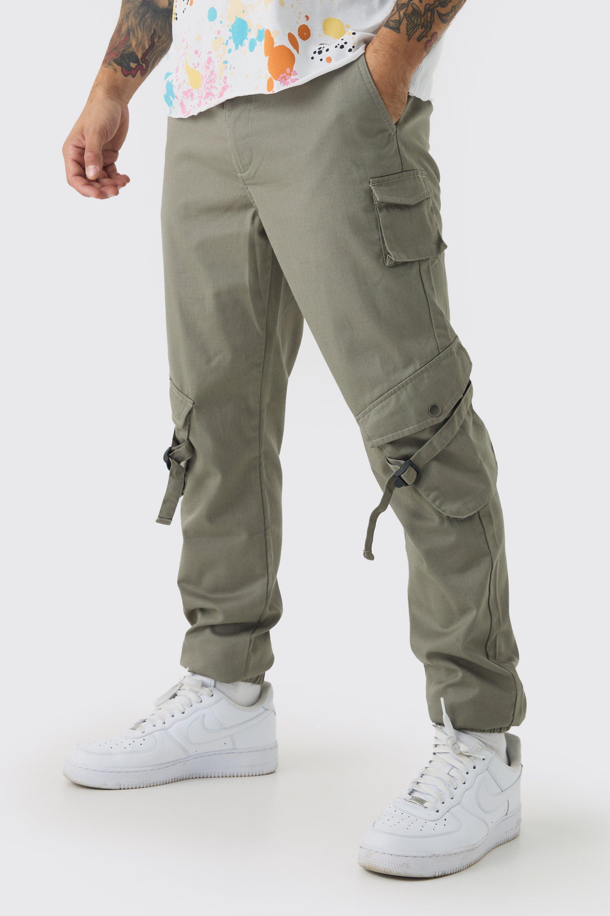 Elasticated Waist Slim Cuffed Ripstop Buckle Cargo Pants | boohooMAN USA Product Image