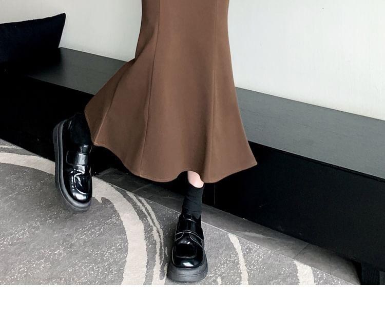 High Waist Plain Midi Fishtail Skirt Product Image