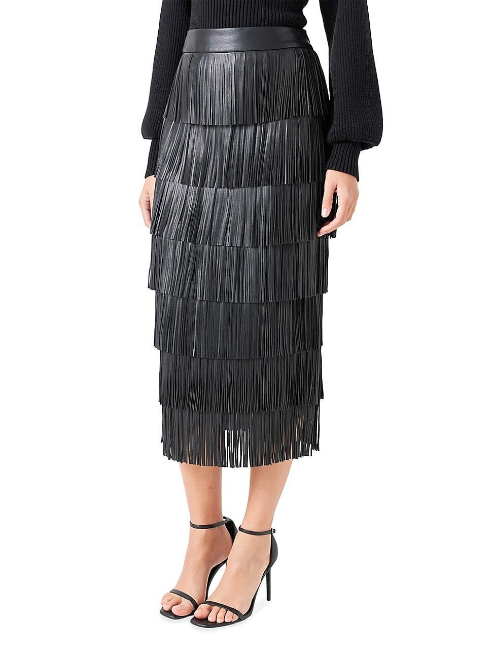 Womens Pu Fringe Midi Skirt product image