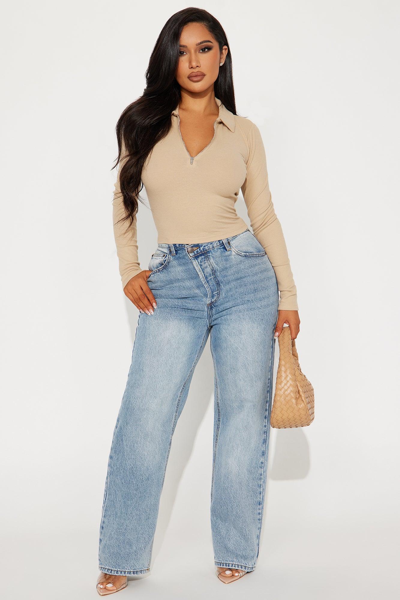 Camila Collared Ribbed Top - Sand Product Image