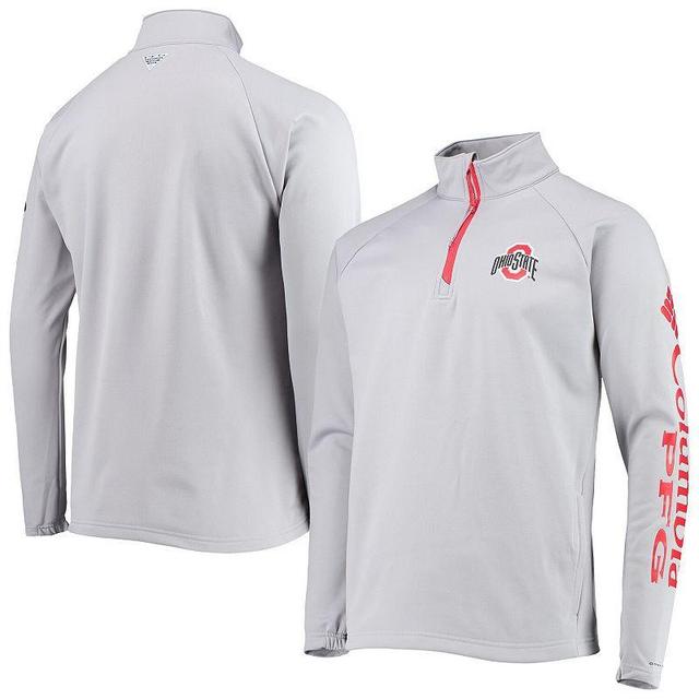 Mens Columbia Gray Ohio State Buckeyes Terminal Tackle Fleece Raglan Omni-Shade Quarter-Zip Jacket Product Image