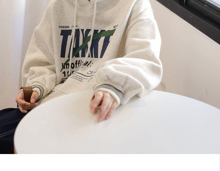 Lettering Print Drawstring Hoodie Product Image