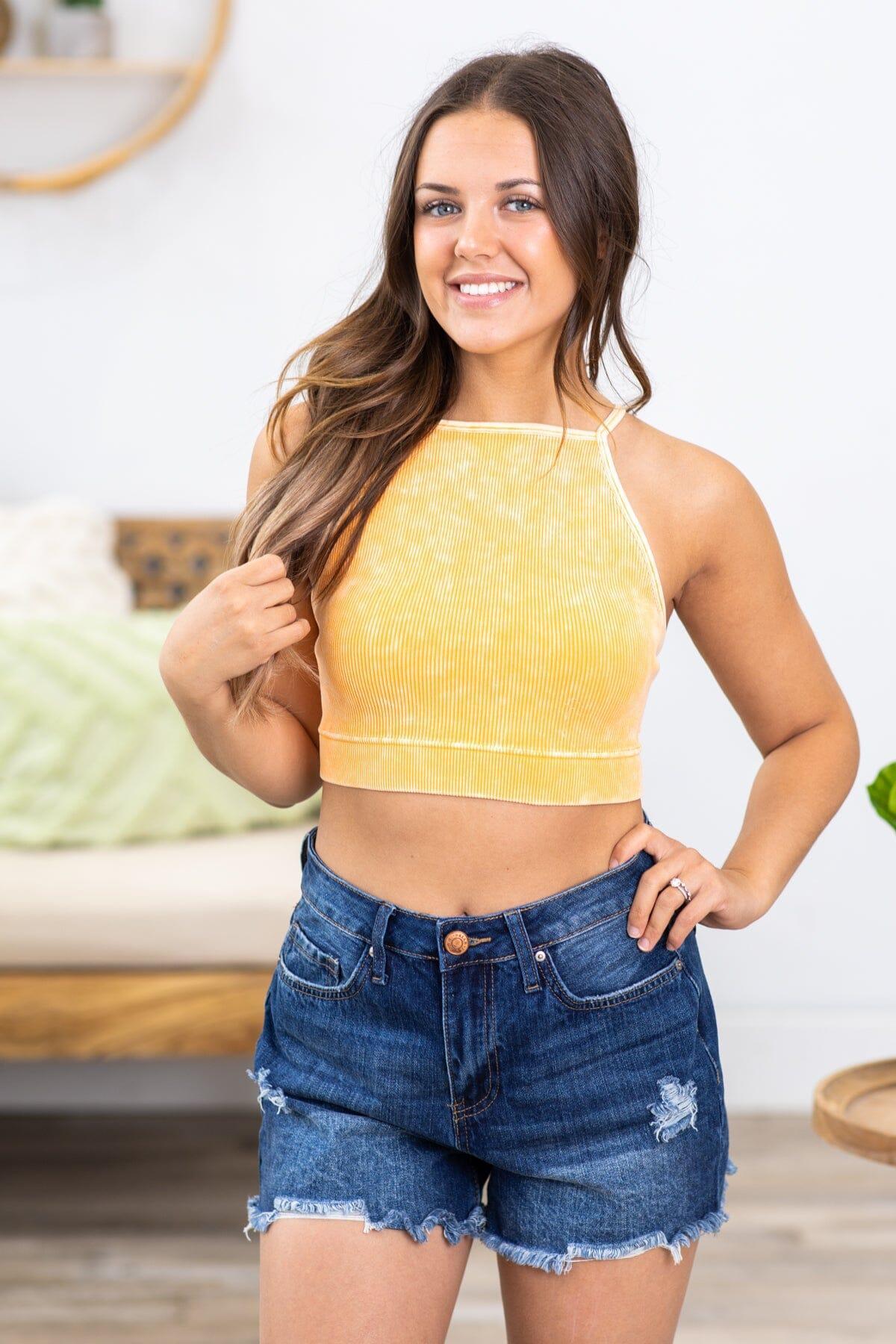 Peach Washed Ribbed High Neck Bralette Product Image