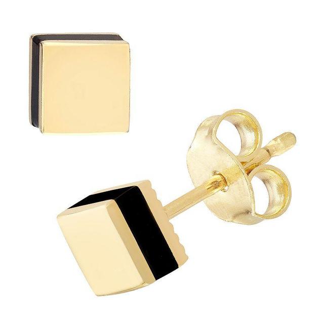 Color Romance 14k Gold 5 mm Black Enamel Square Stud Earrings, Womens Product Image