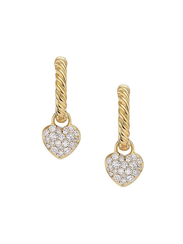 Womens Petite Pav Heart Drop Earrings in 18K Yellow Gold with Diamonds, 16.4mm Product Image