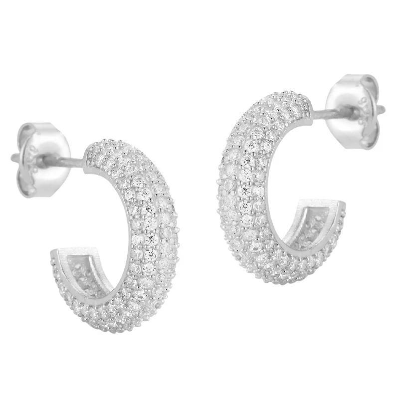 Sunkissed Sterling Pave Cubic Zirconia Huggie Hoop Earrings, Womens, Silver Tone Product Image