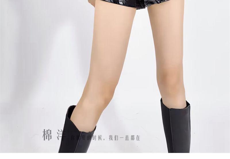 High Waist Plain Faux Leather Shorts Product Image