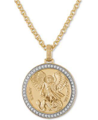 Esquire Mens Jewelry Diamond St. Michael Medallion 22 Pendant Necklace (1/4 ct. t.w.) in 14k Gold-Plated Sterling Silver, Created for Macys Product Image