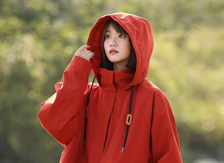 Stand Collar Drawstring Hooded Zip Windbreaker Product Image