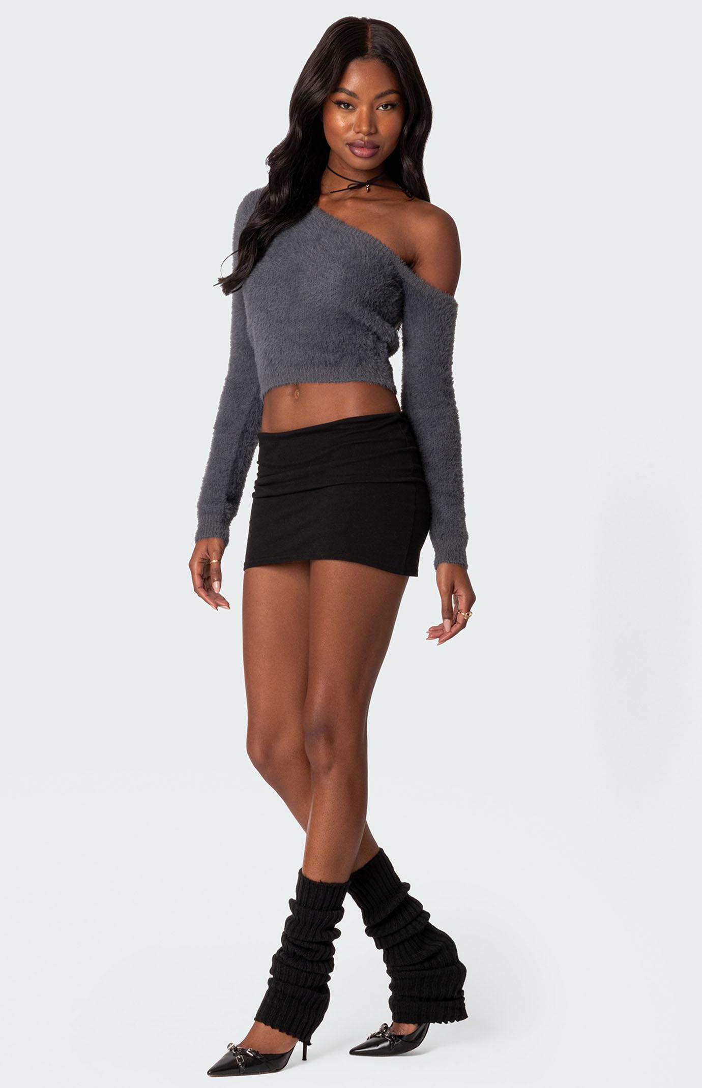 Frannie One Shoulder Fuzzy Knit Top Product Image