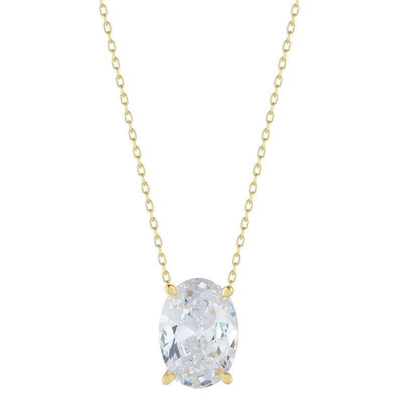 Sunkissed Sterling Cubic Zirconia Oval Solitaire Necklace, Womens Gold Tone Product Image