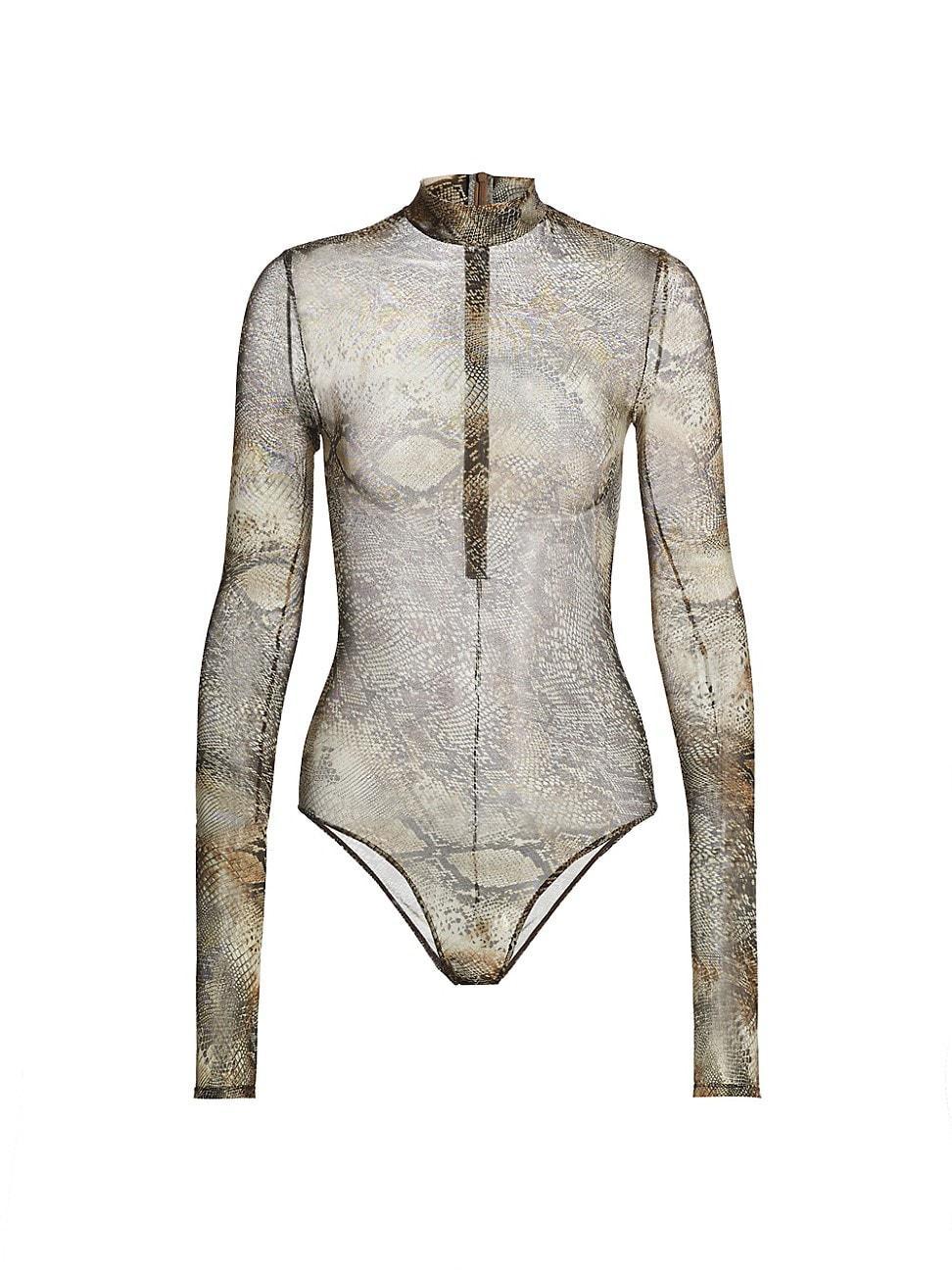 Womens Printed Mesh Sheer Bodysuit Product Image