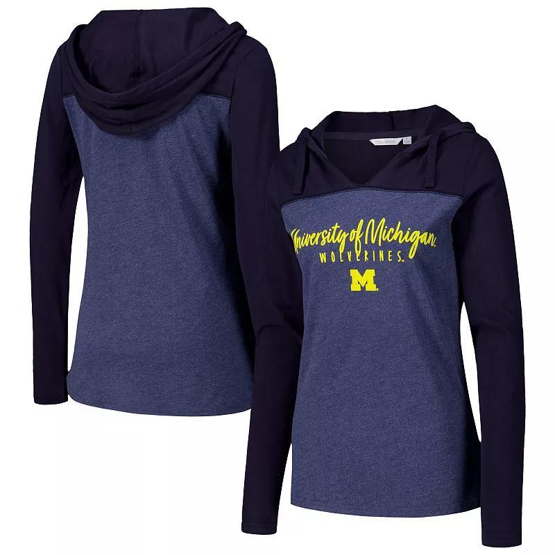 Womens Heather Michigan Wolverines Knockout Color Block Hoodie V-Neck Long Sleeve T-Shirt Blue Product Image