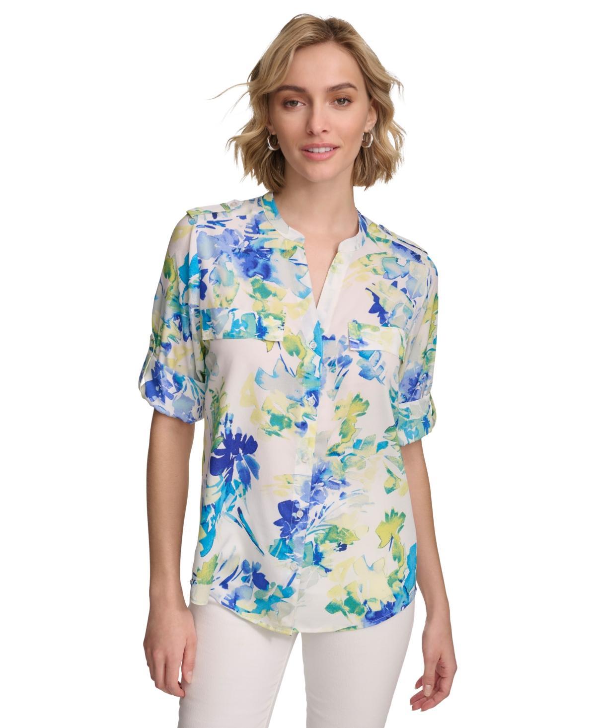 Women's Printed Split-Neck Utility Top Product Image