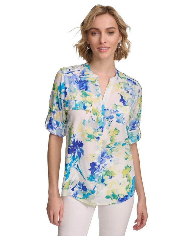 Calvin Klein Womens Floral Print Button Down Shirt Product Image