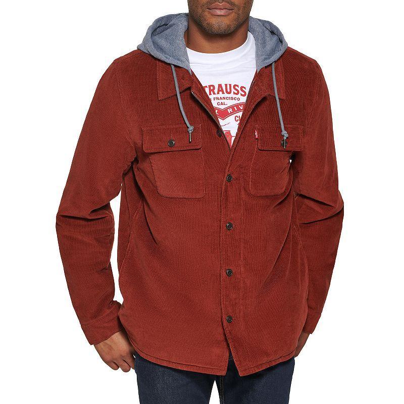 Mens Levis Corduroy Sherpa-Lined Hooded Shacket Red Product Image