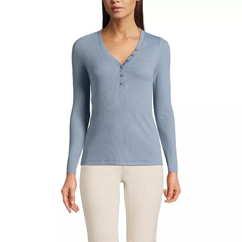 Lands End Womens Drapey Rib Skimming Long Sleeve Henley T-Shirt Product Image