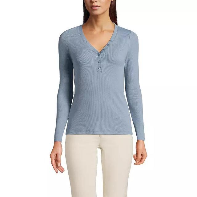 Petite Lands End Long Sleeve Ribbed Henley, Womens Product Image