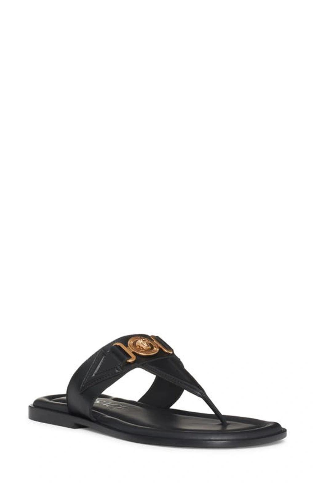 VERSACE La Medusa Leather Flip Flops In Black Product Image