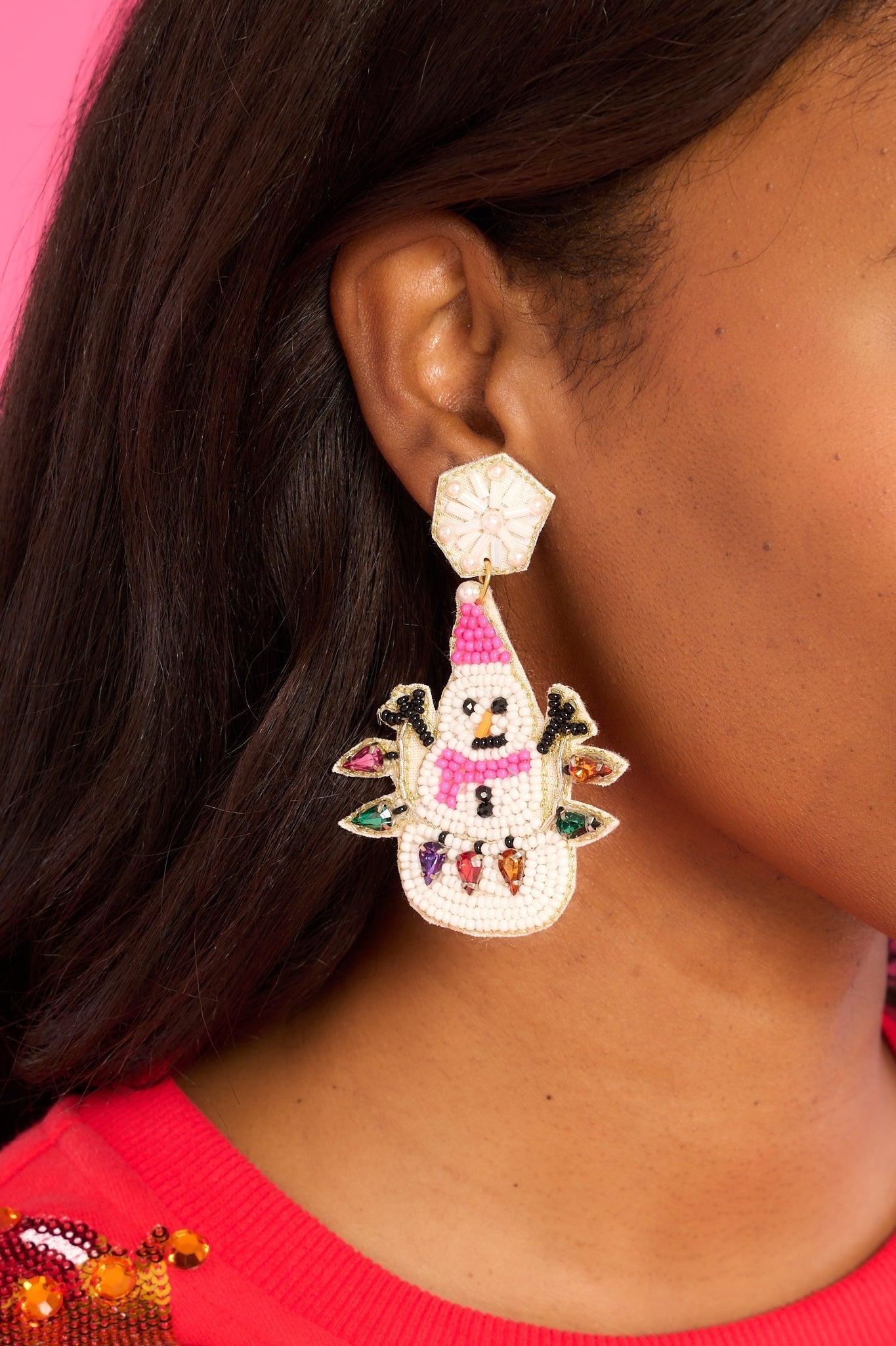 Frosty Friends White Beaded Earrings Product Image