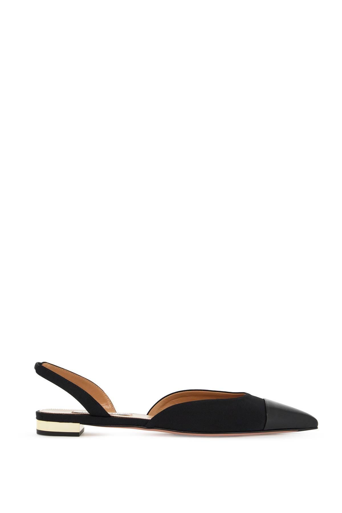 Milanese Leather-trimmed Grosgrain Slingback Flats In Black Product Image