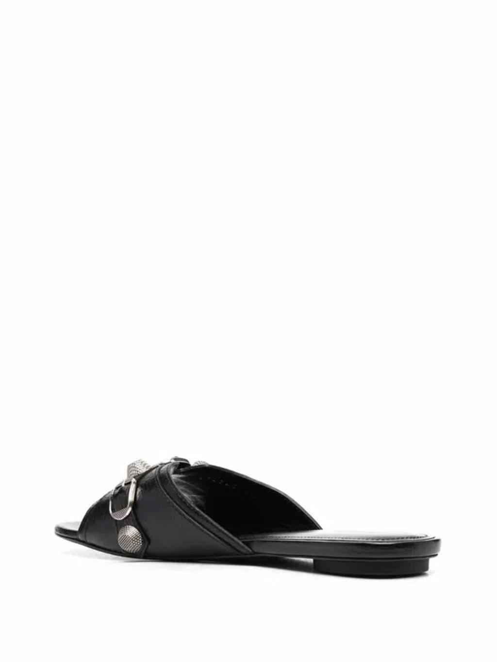 BALENCIAGA Le Cagole Leather Flat Sandals In Black Product Image