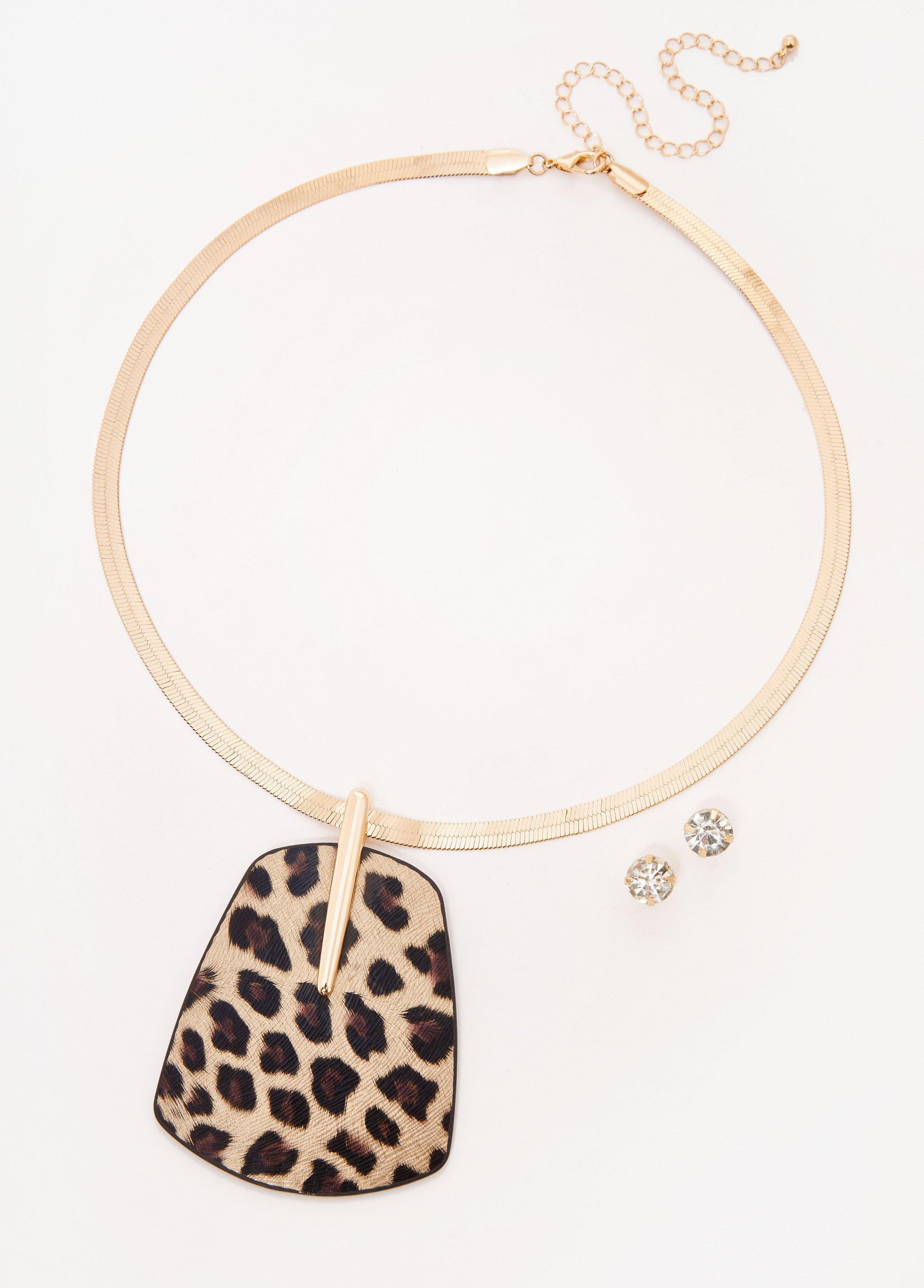 Textured Leopard Necklace Set Product Image