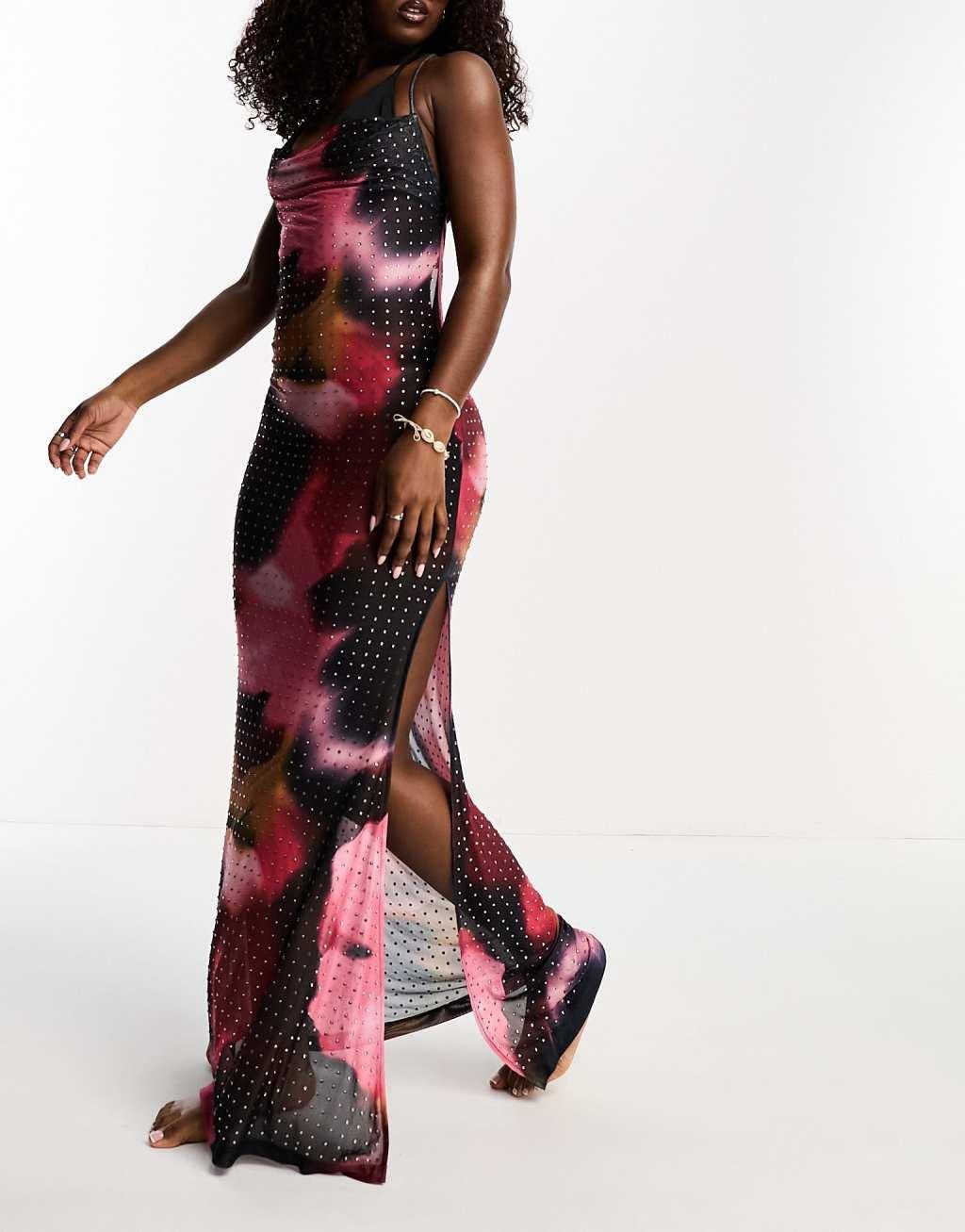 Miss Selfridge beach blurred tie dye mesh embellished maxi dress  Product Image