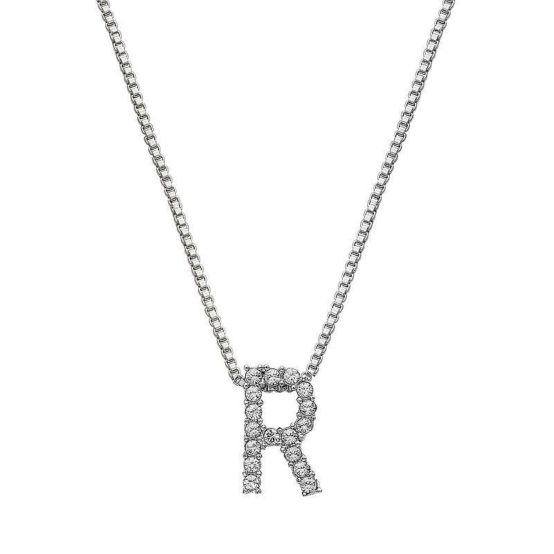 Brilliance Silver Plated Crystal Initial Pendant, Womens White Product Image