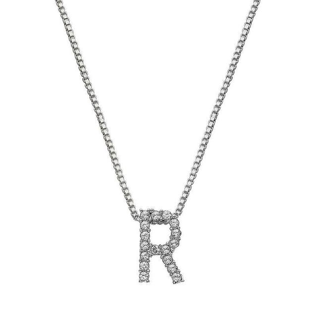 Brilliance Silver Plated Crystal Initial Pendant, Womens Silver Tone J Product Image