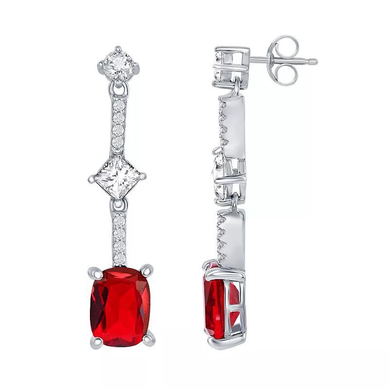 Sterling Silver Cubic Zirconia Long Stud Earrings, Womens Product Image