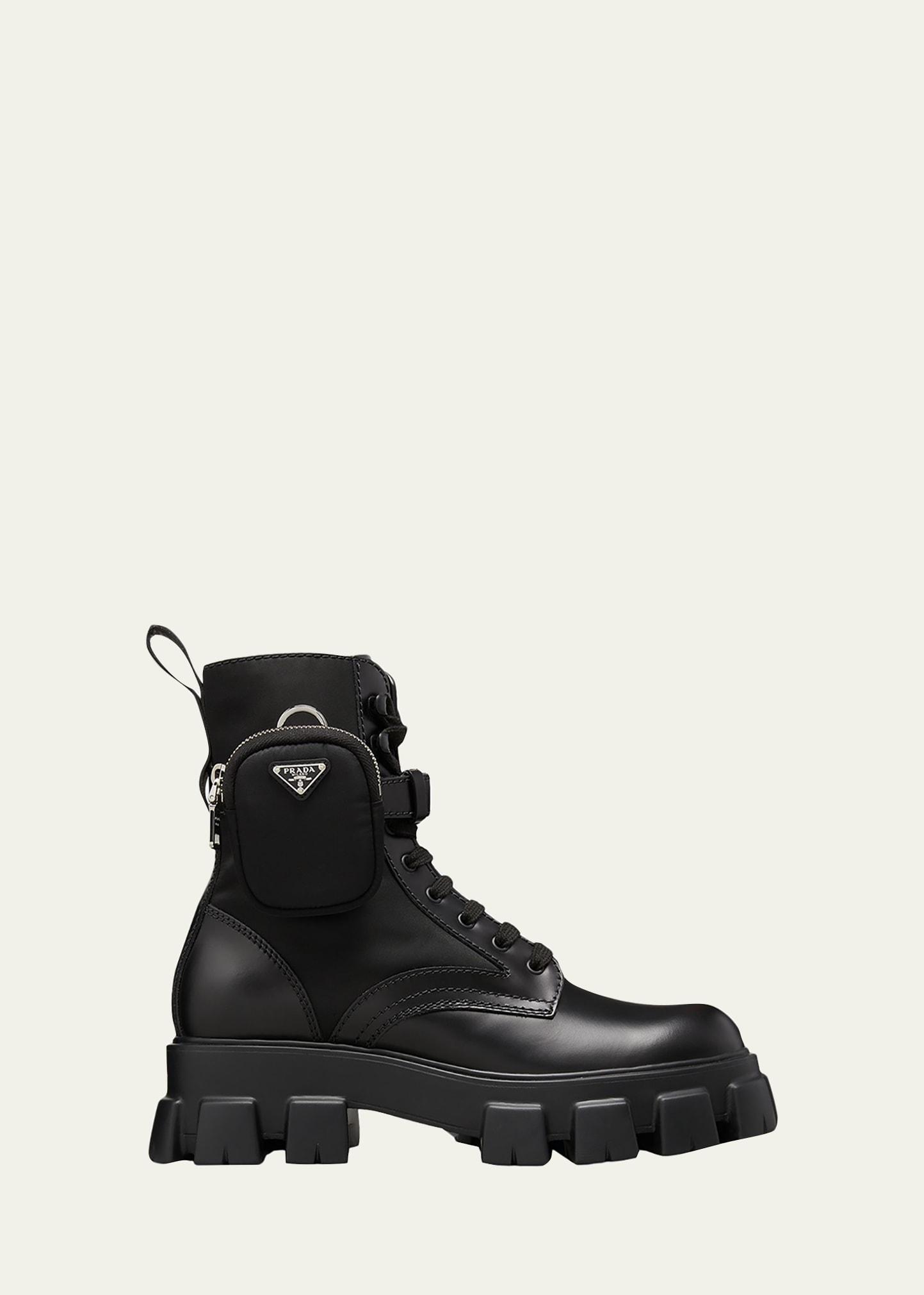 Mens Re-Nylon & Leather Zip Pocket Combat Boots Product Image