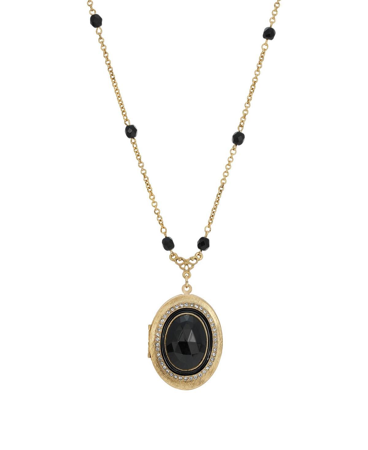 1928 Gold Tone Black Oval Locket Necklace, Womens Product Image