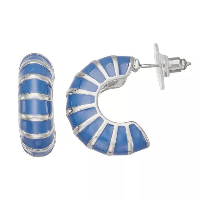 Sonoma Goods For Life Silver Tone Chubby Enamel Hoop Earrings, Womens, Blue Product Image