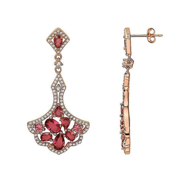 18k Rose Gold Sterling Silver Red Cubic Zirconia Dangle Earrings, Womens, Pink Tone Product Image