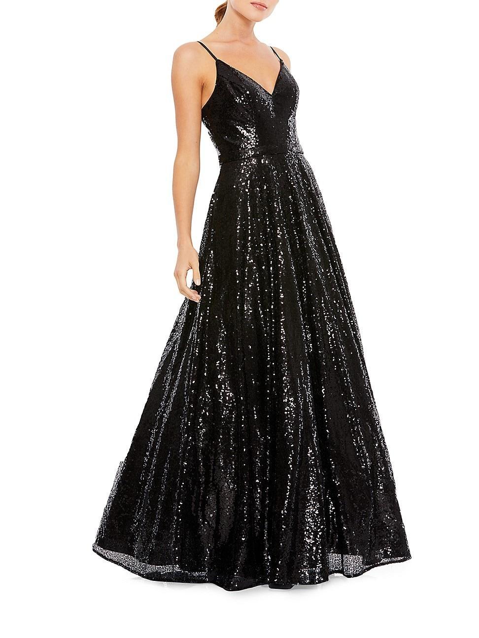 Mac Duggal Womens Ieena Sequined Classic Sleeveless V Neck Ballgown Product Image