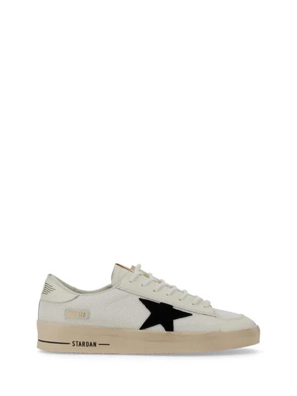 GOLDEN GOOSE Stardan Net Upper Shiny Leather Toe And Heel Suede Star In White Product Image