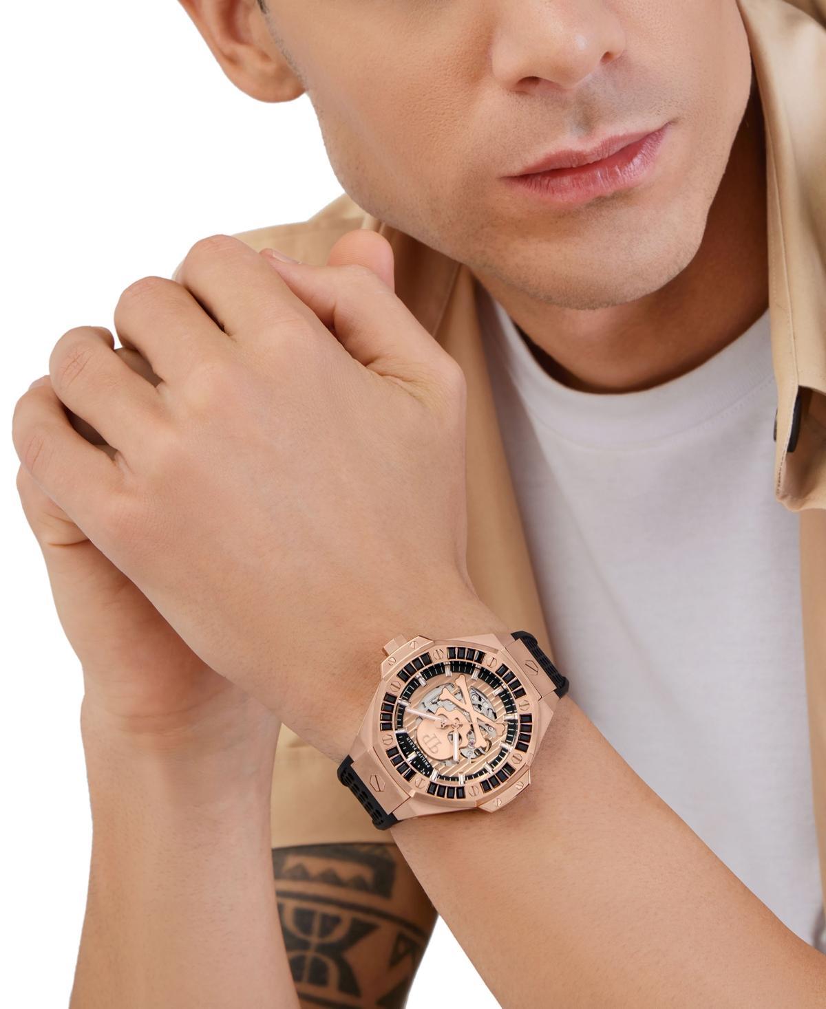 PHILIPP PLEIN Men's Automatic Skeleton Royal Black Silicone Strap Watch 46mm In Rosegold Product Image