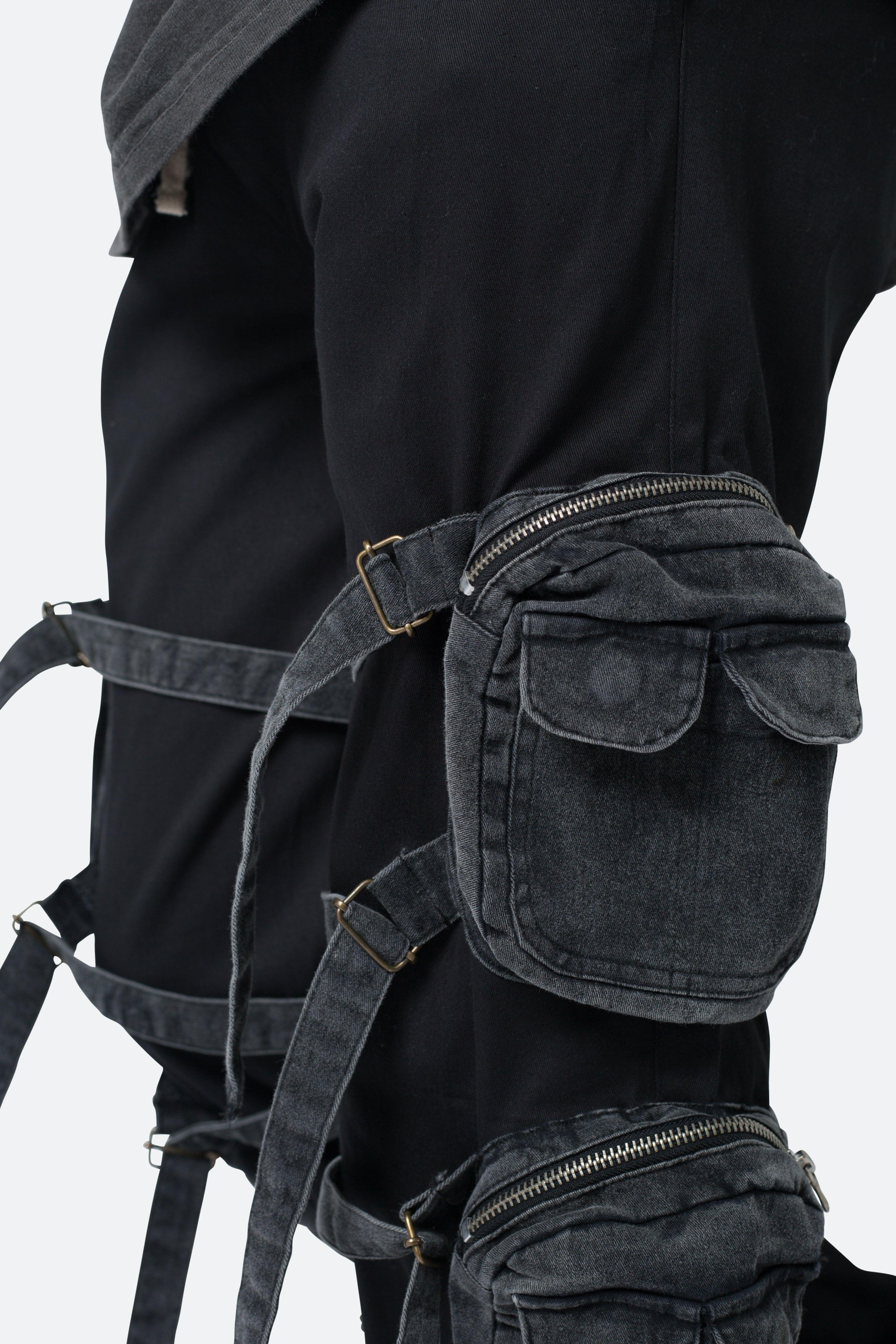 Twill Strapped Cargo Pants - Black Product Image