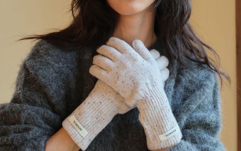 Set:  Lettering Applique Plain Knit Scarf + Gloves Product Image