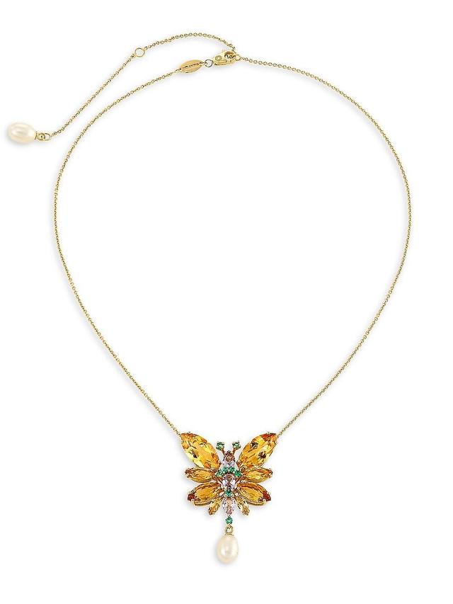 Womens Primavera 18K-Yellow-Gold & Multi-Gemstone Butterfly Necklace Product Image