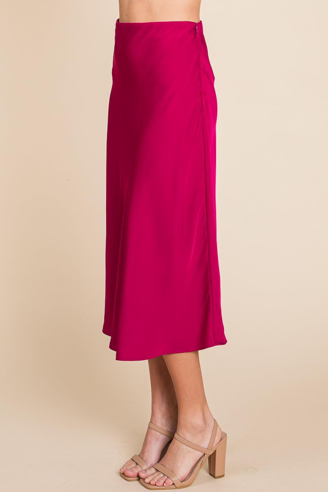 High Waist Satin A Line Midi Skirt Product Image