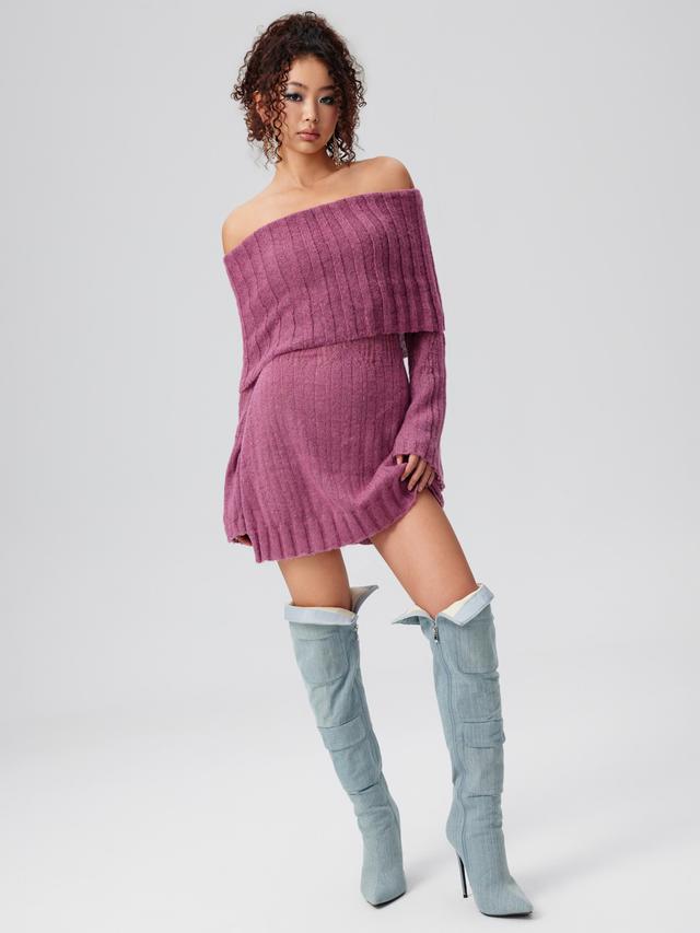 Knit Off-shoulder Mini Dress Product Image