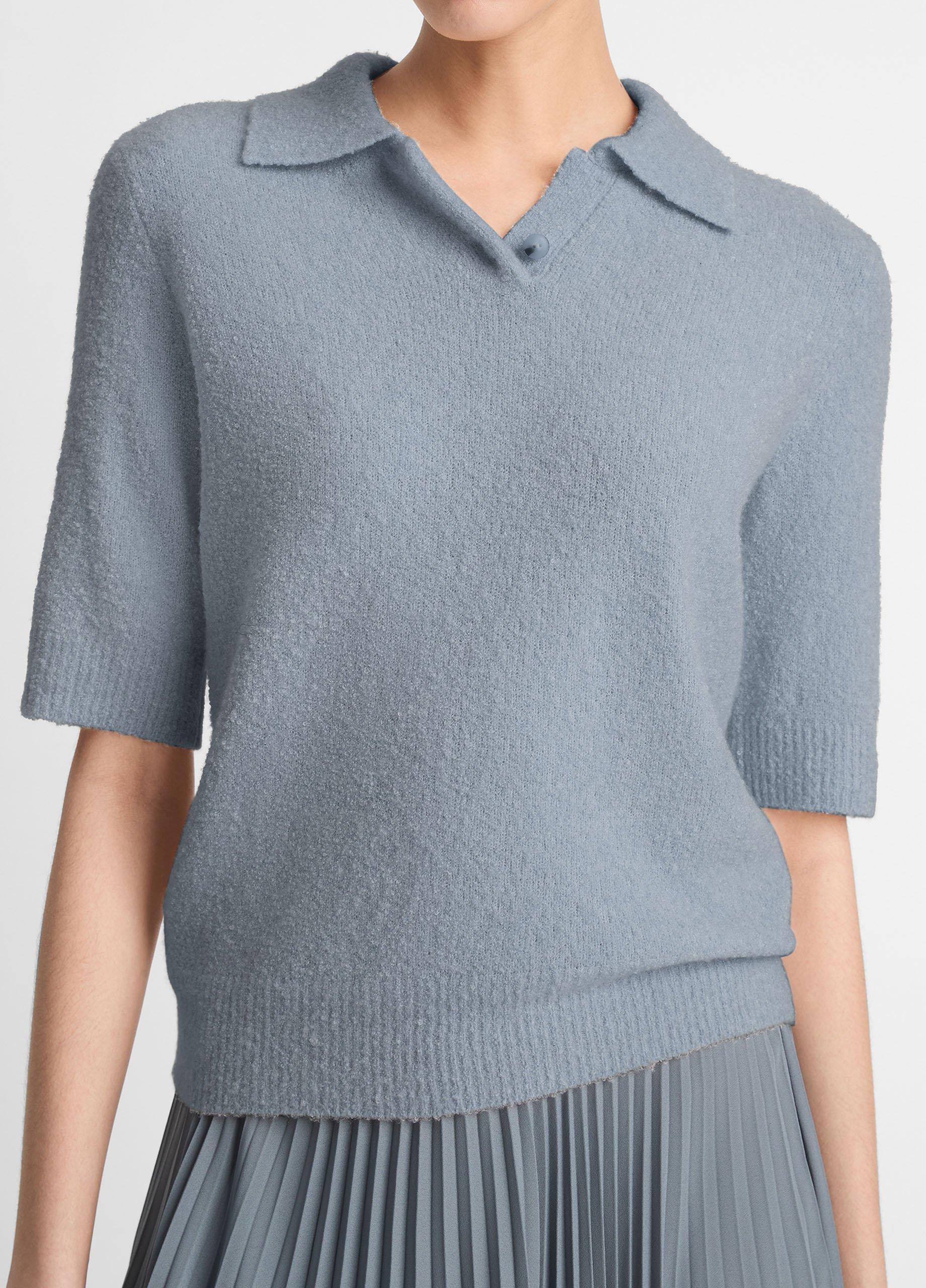 Soft Bouclé Silk-Blend Polo Sweater Product Image