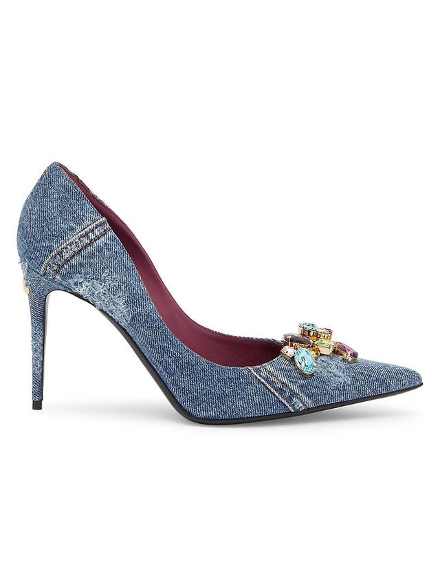 Womens Denim 90MM Jewel-Embellished Pumps Product Image