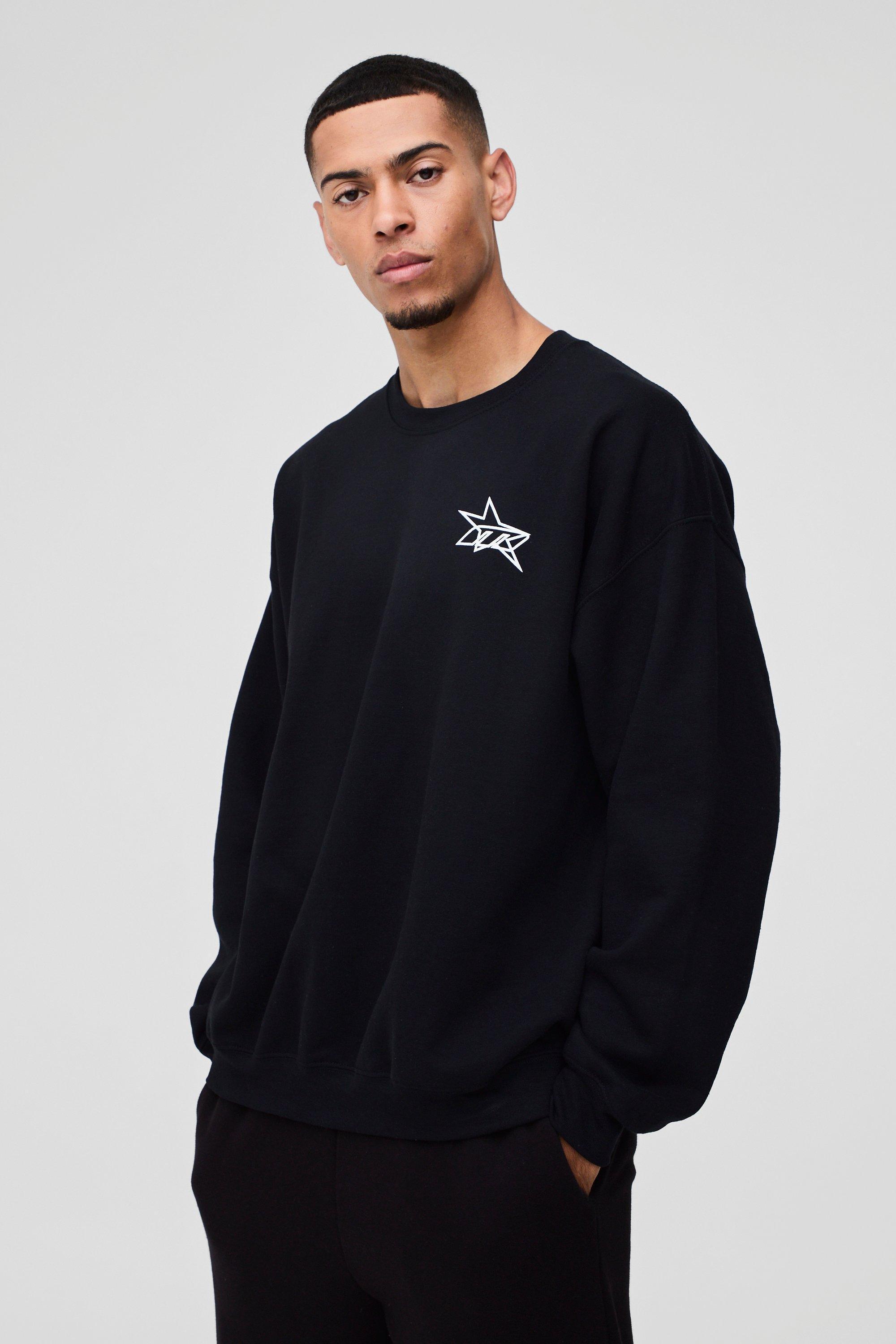 Oversized Wash M Star Branded Printed Sweatshirt | boohooMAN USA product image